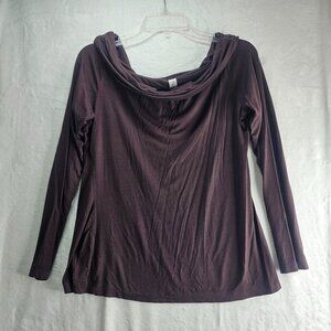 Ilusion Chocolate Brown Top Women Pullover Off Shoulder Size M Long Sleeve Solid
